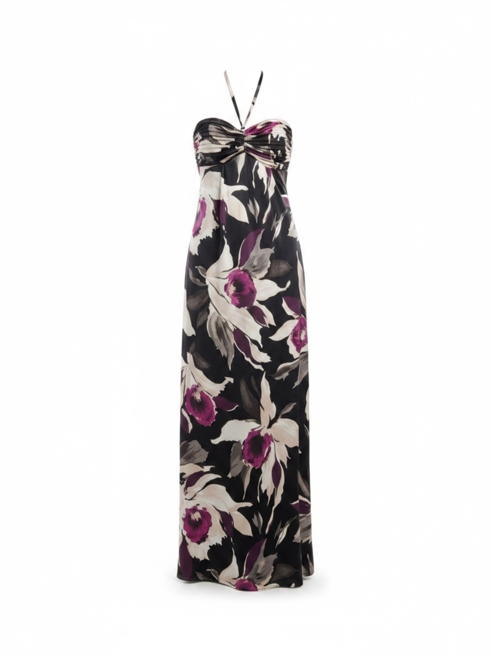 Ted Baker 100% Silk Floral Boned Corset Halter Maxi Gown Dress Size 2 US6 Formal